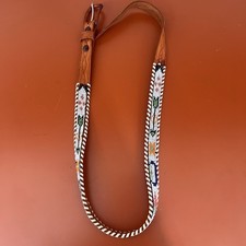 Vintage Leather Belt Child Toddler Southwest Beaded Eagle Seed Bead 30 inch