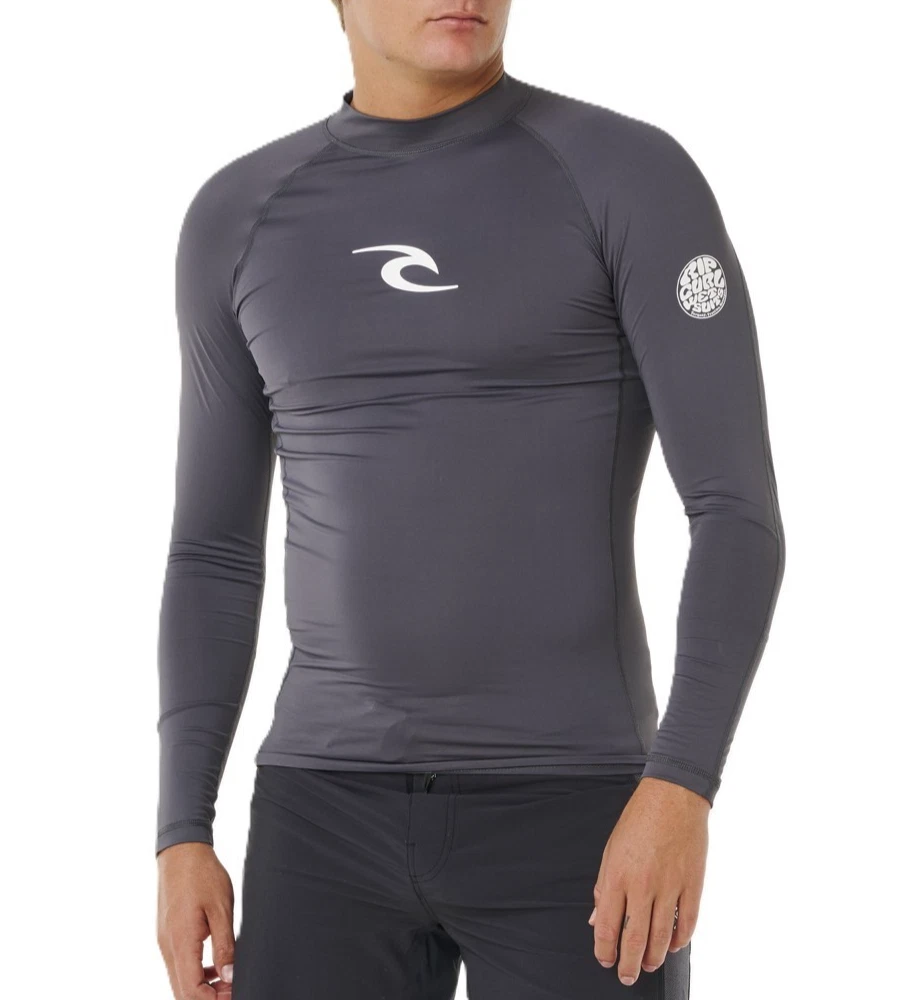 RIP CURL MENS RASH VEST.WAVES LONG SLEEVED GREY UV SUN GUARD PROTECTION TOP S26