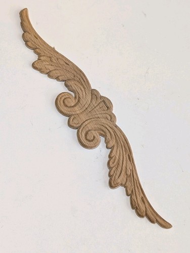 Vintage Oak Wood Carved Applique Furniture Onlay 9" Floral Scroll Pediment 
