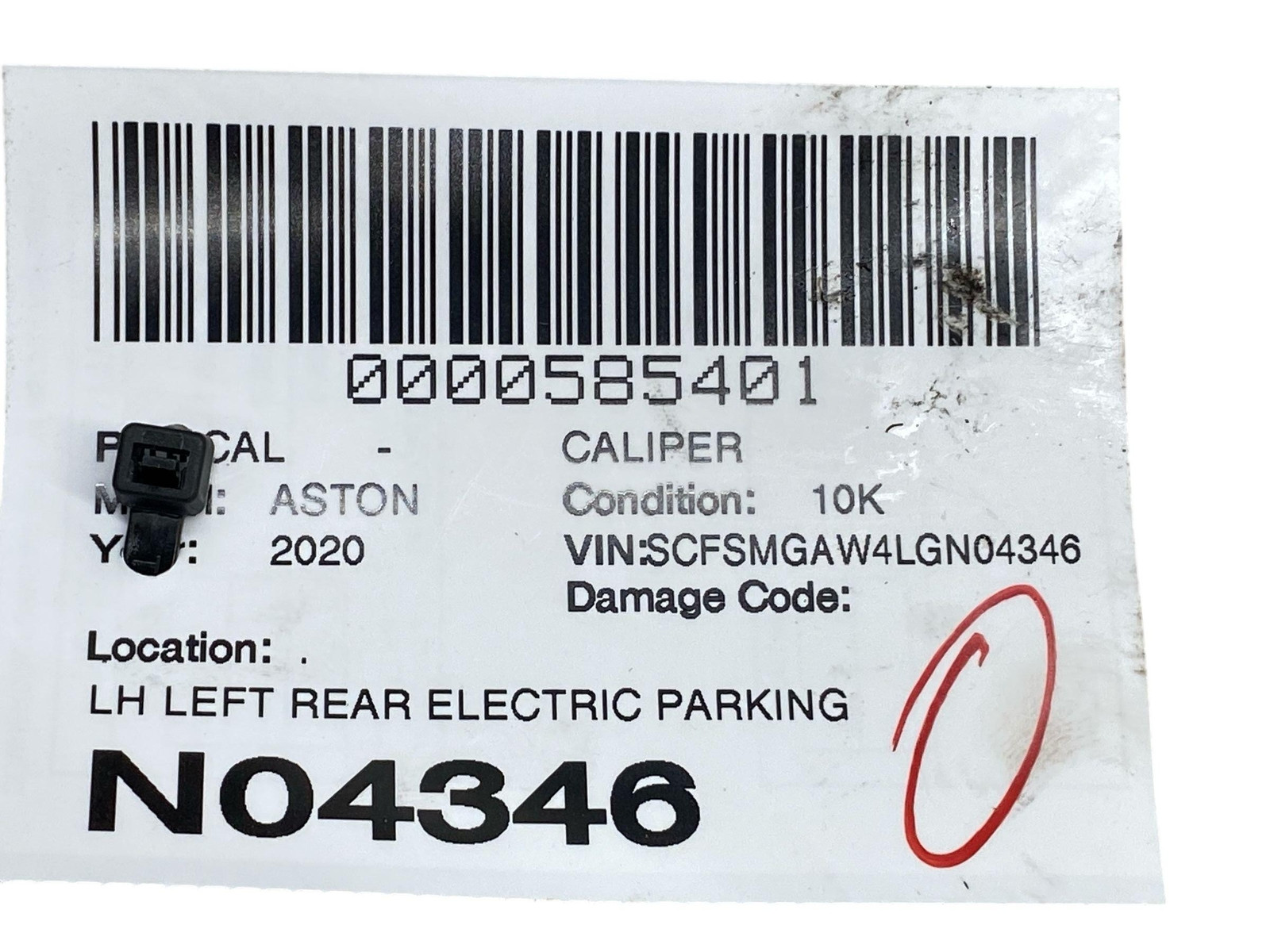 2019-2023 ASTON MARTIN VANTAGE LEFT REAR PARKING BRAKE CALIPER HY53-2K327-BA OEM