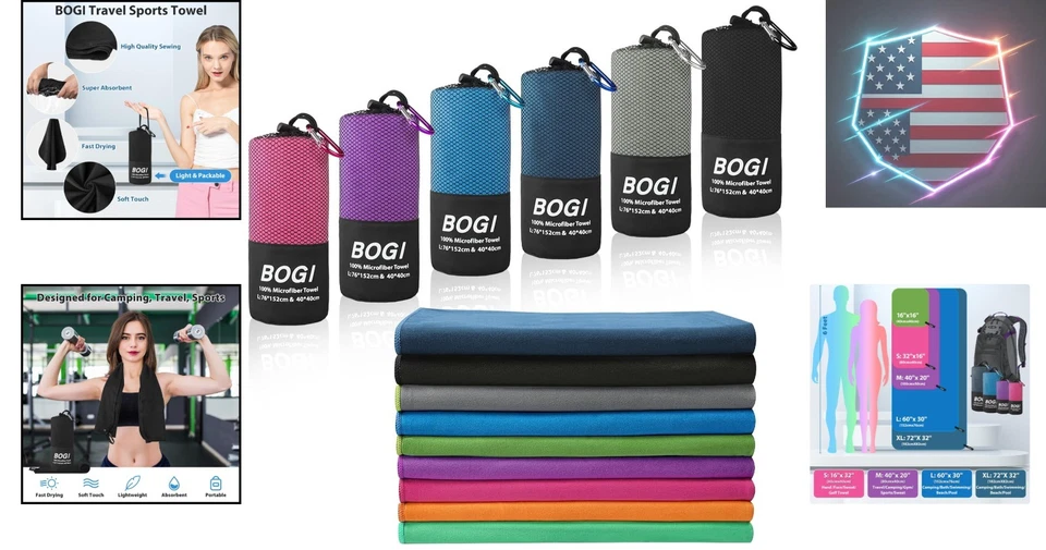 Versátil toalla de viaje de microfibra negra 40""x20"" - Ideal para todas las aventuras Foto 2 de 4