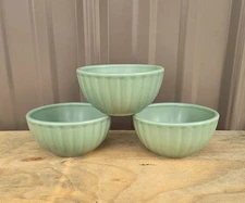3 Sage Green Custard Cups. ¼"W x 2⅛"H. There Are no Chips, Cracks or Scratches.