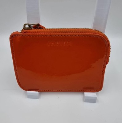 Brie Leon Orange Patent Faux Leather Small Curva Zip Pouch Wallet Purse Clutch