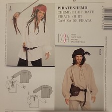 Shirt Pirate / Medieval Peasant Costume Men Sz 38-48 Uncut 2 Styles Burda 7332