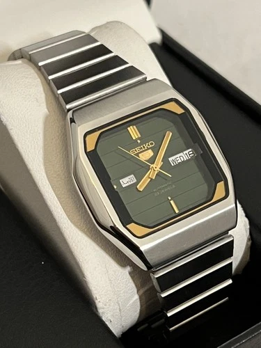 Seiko 5 6349 5340 Green Square Dial Dual Day Date Automatic Vintage 1984 Watch