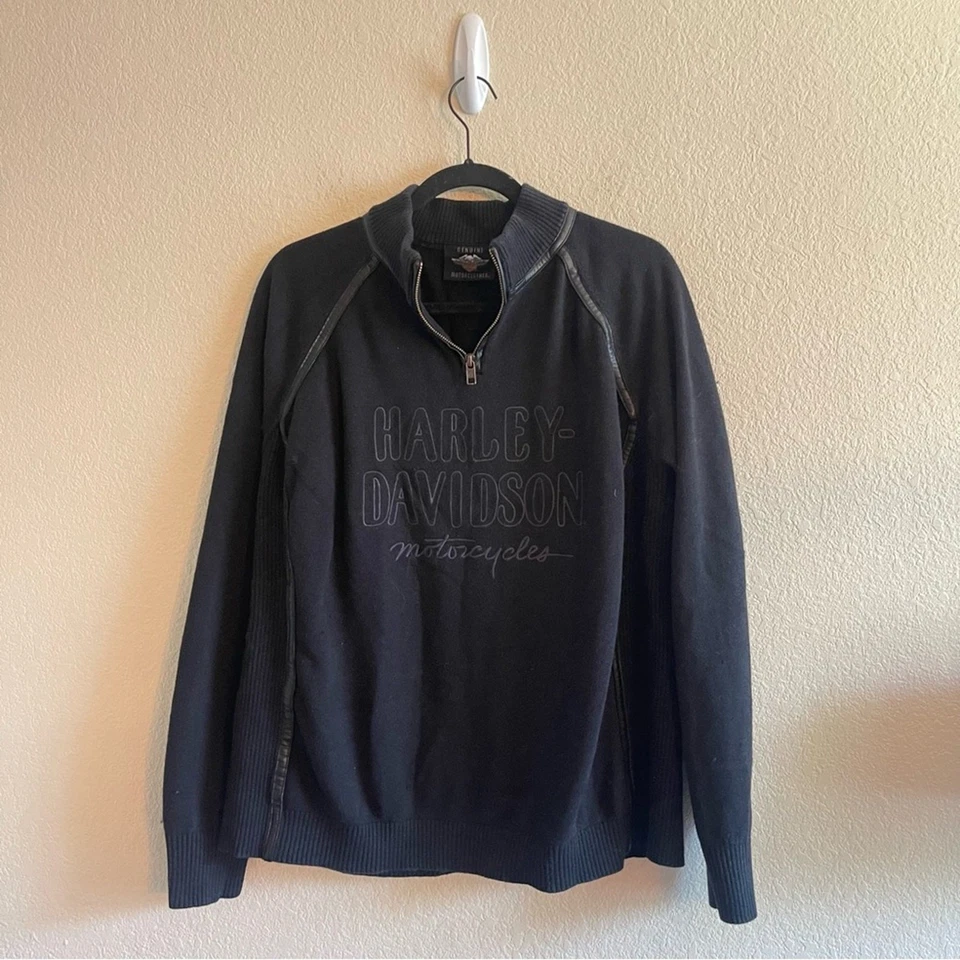 Harley Davidson Women's 1/4 Zip Ski Sweater in Black Wool Blend Womens Size 1W - Изображение 2 из 4