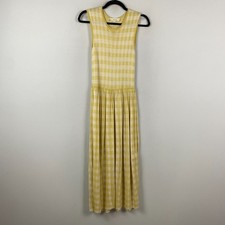 Everlane Viscose Midi The Knit Pleated Dress Size XXS in Parsnip Gingham