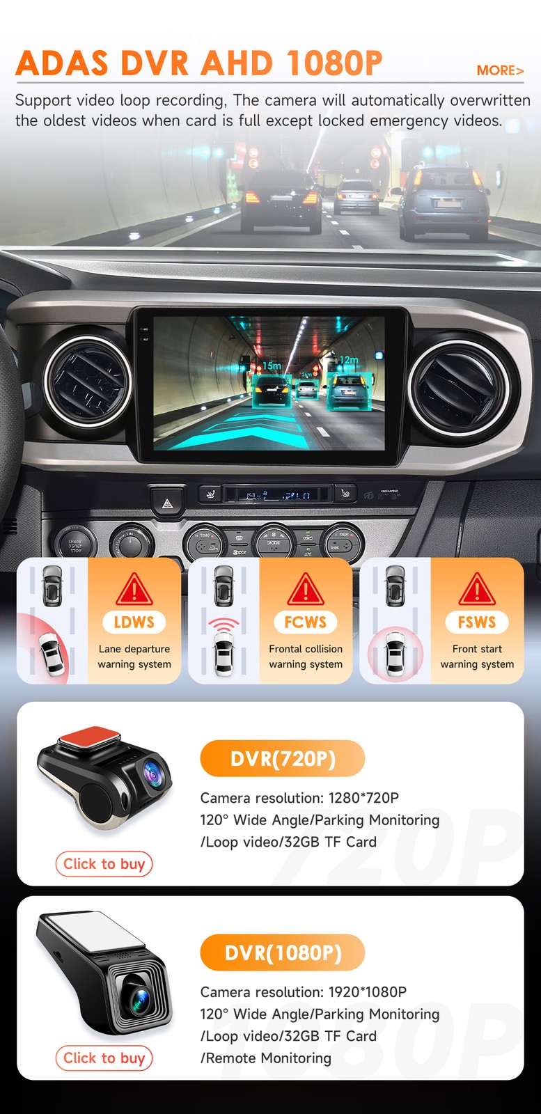 6+64G Carplay For Toyota Tacoma 2016-2022 Car Stereo Radio Android14 GPS WIFI BT