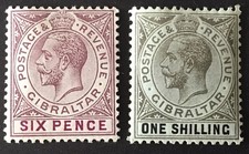 Gibraltar King George V 1912 Mint 6d & 1s Stamps MLH