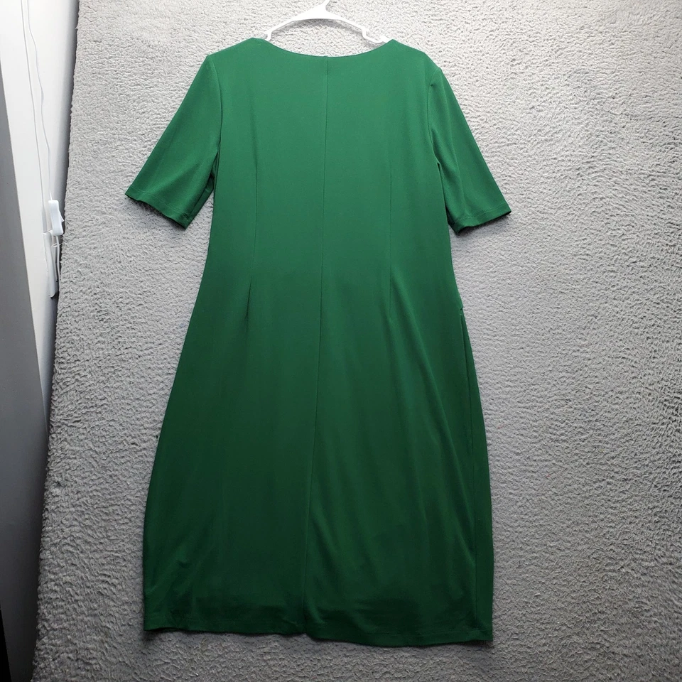 Vestido recto Ellen Tracy para mujer medio verde elástico forrado cuello redondo cintura con cinturón Foto 2 de 4