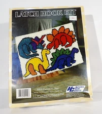 Vtg 1986 National Yarn Crafts Latch Hook Kit R868 PREHISTORIC PETS 20" x 27"