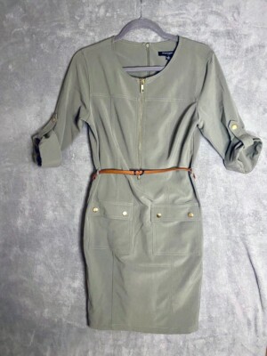 Sharagano Dress Womens Size 4 Green Belted Sheath