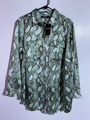 Ralph Lauren Top Black Label Women 1X Mint Green Snake Charmeuse Business Corp