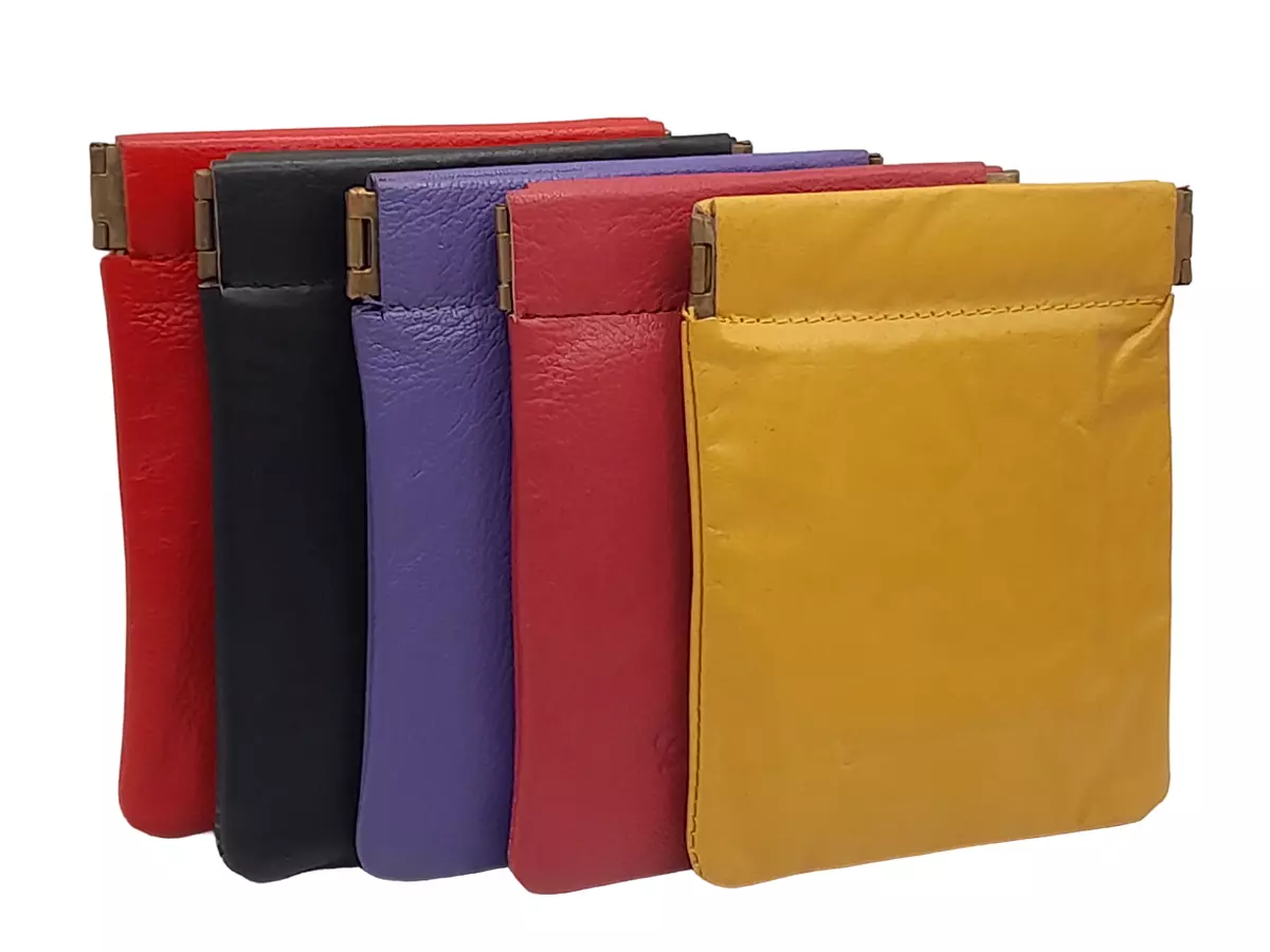 Leather Snap Top Coin Purse Wallet Colours Coins Gents Ladies Mens Click Clack