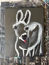My Ass Donkey Acrylic Canvas Gray B&W Abstract Painting by Artist Joule