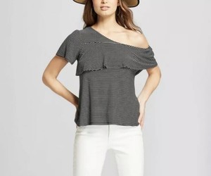 black and white striped one shoulder top
