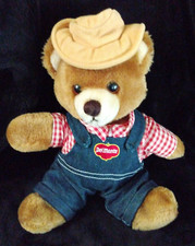 ADVERTISING 1985 DAKIN Del Monte BRAWNY BEAR PLUSH overalls checked shirt hat