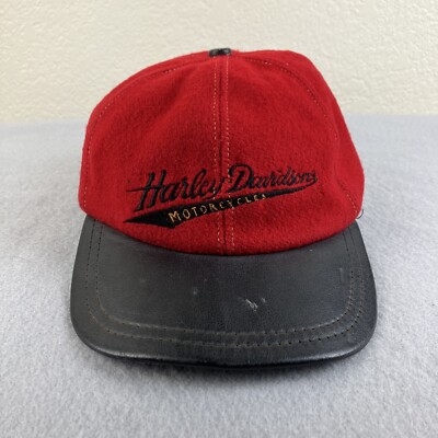 Vintage Harley Davidson Hat Strapback Red Black Wool