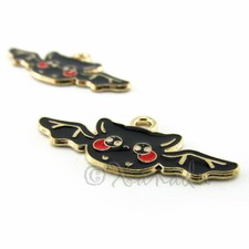 Black Bat Charms 30mm Halloween Enamel Gold Pendants C858609 - 2, 5 Or 10PCs