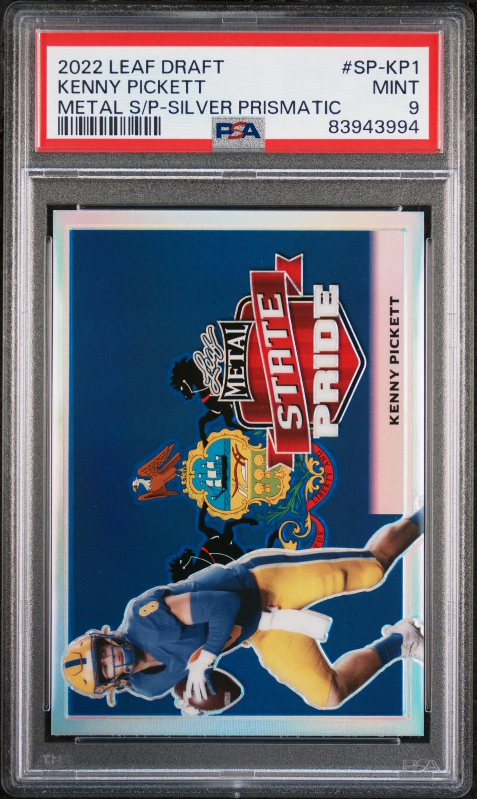 Kenny Pickett Leaf Draft Metal State Pride #SPKP1 Silver Prismatic