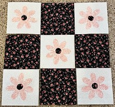 Set of 9 Pink Flower Applique Quilt Blocks