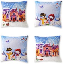 4PCS 18" XmasThrow Pillow Covers Snowman Pillowcases Ultra-Soft Plush Fabric
