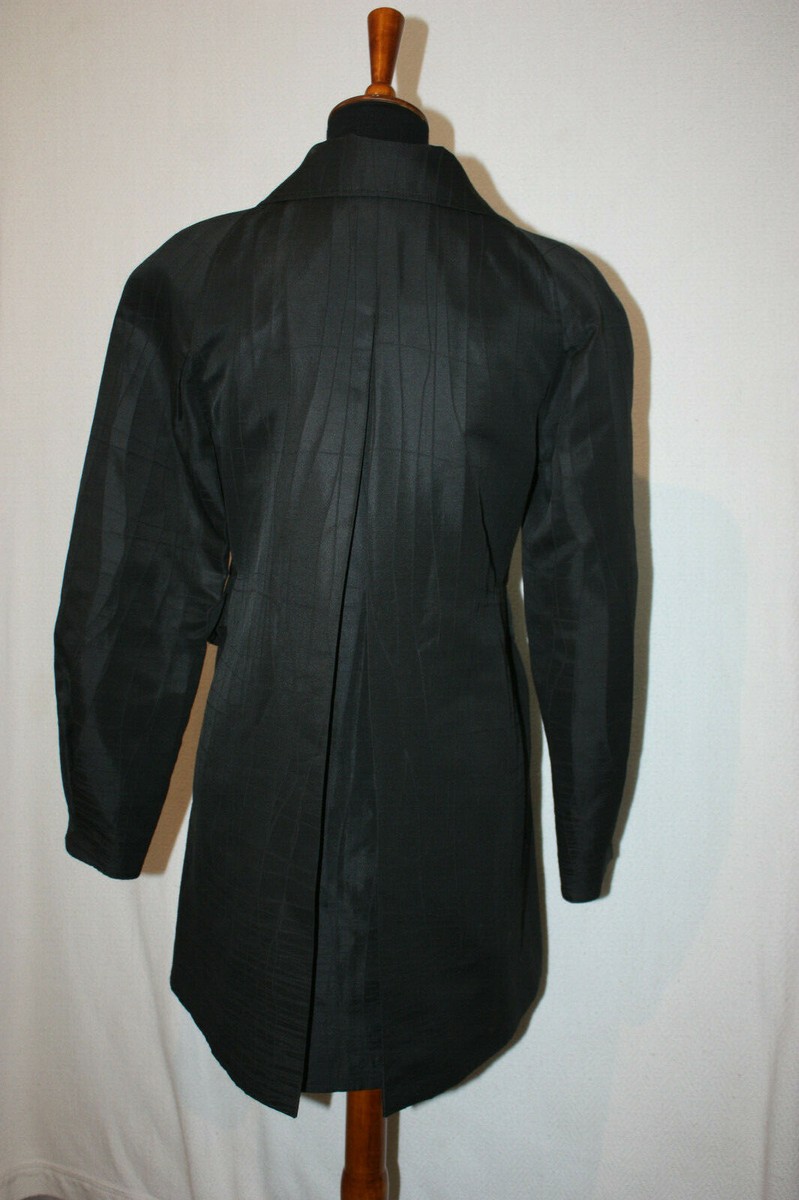 Hilton Hollis Size 4 Black Textured Hidden Button Belted Overcoat