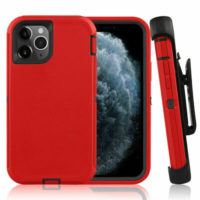 For Apple i15 15 Plus 15 Pro Max Defender Shockproof Cover Case +Belt Clip RED