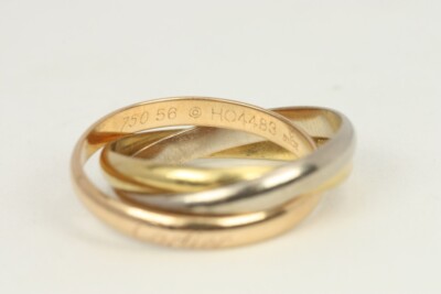 Cartier 18K 750 Gold Tri-Color 3@ 2.7mm Trinity Ring EU 56 Size 7