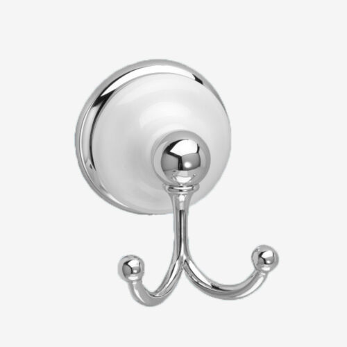 Polished Chrome & Ceramic Double Robe Hook - Picture 1 of 2