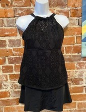 Denim  Co Beach Black Lace High Neck Tankini  Skirt 16 New Swimsuit