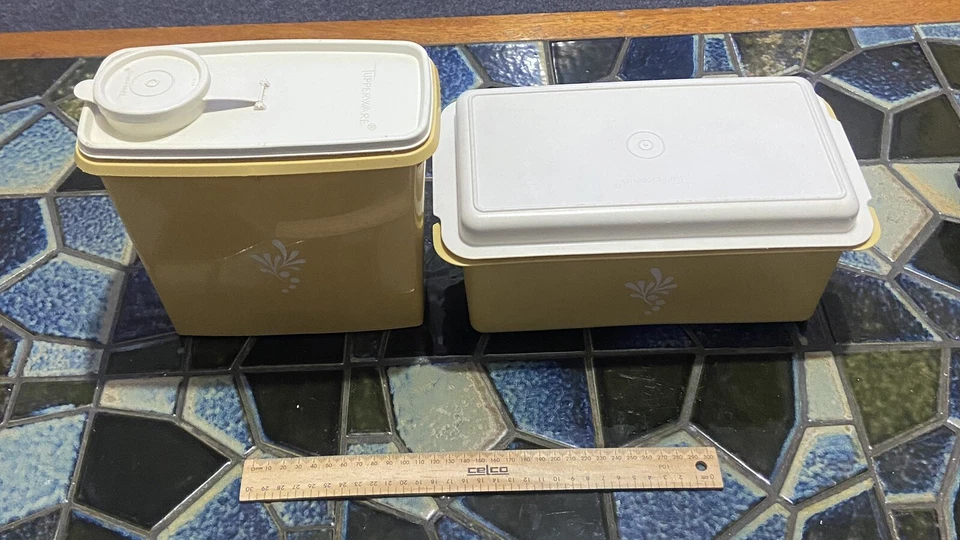 70s Vintage Tupperware harvest gold bread Keeper + Cereal Keeper Food Storage - Image 3 of 4
