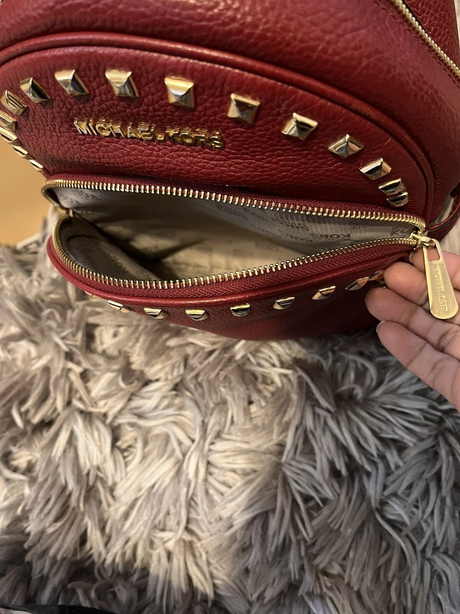 Michael Kors Abbey red leather backpack with gold tone studs  display picture 1