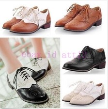 New Oxford Casual Brogues Preppy Shoes Low Heel Women's Wingtip Lace Up Shoes