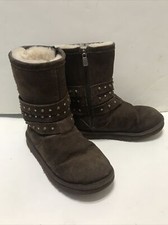 Ugg Boots Girls Size 4 Brown Studs Sherpa Lined zip 3060