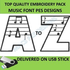 Musiknotizen Alphabetschrift PES Designs 26 Maschinenstickdateien auf USB Musical