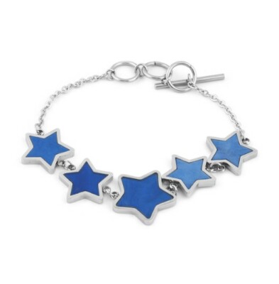 Doppelseitiges Armband mit fünf blauen Sternen und T-Bar-Verschluss in Edelstahl - 8,25 Zoll