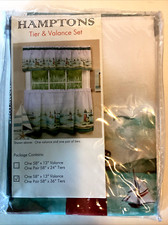 NIP Hamptons Tier  Valance Set 58x36" 58x13" 3 Pc Set Lighthouses Nautical Sail