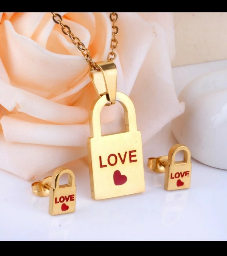 stainless steel small lock pendant necklace love set for women. | eBay