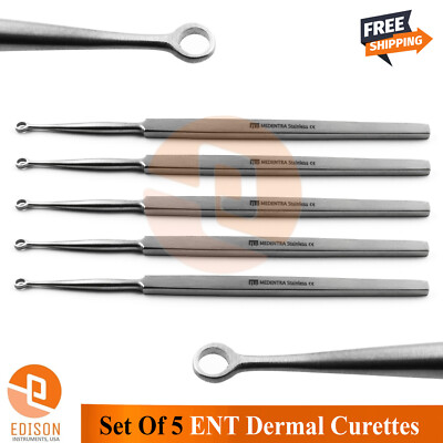 5Pcs Miltex Fox Dermal Scraper Curette 3mm Round Loop Tip Dermatology Instrument