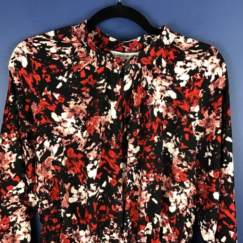 Elizabeth and James Black Red Floral Dress Size L Button Neck Key Hole L/S - Picture 3 of 8
