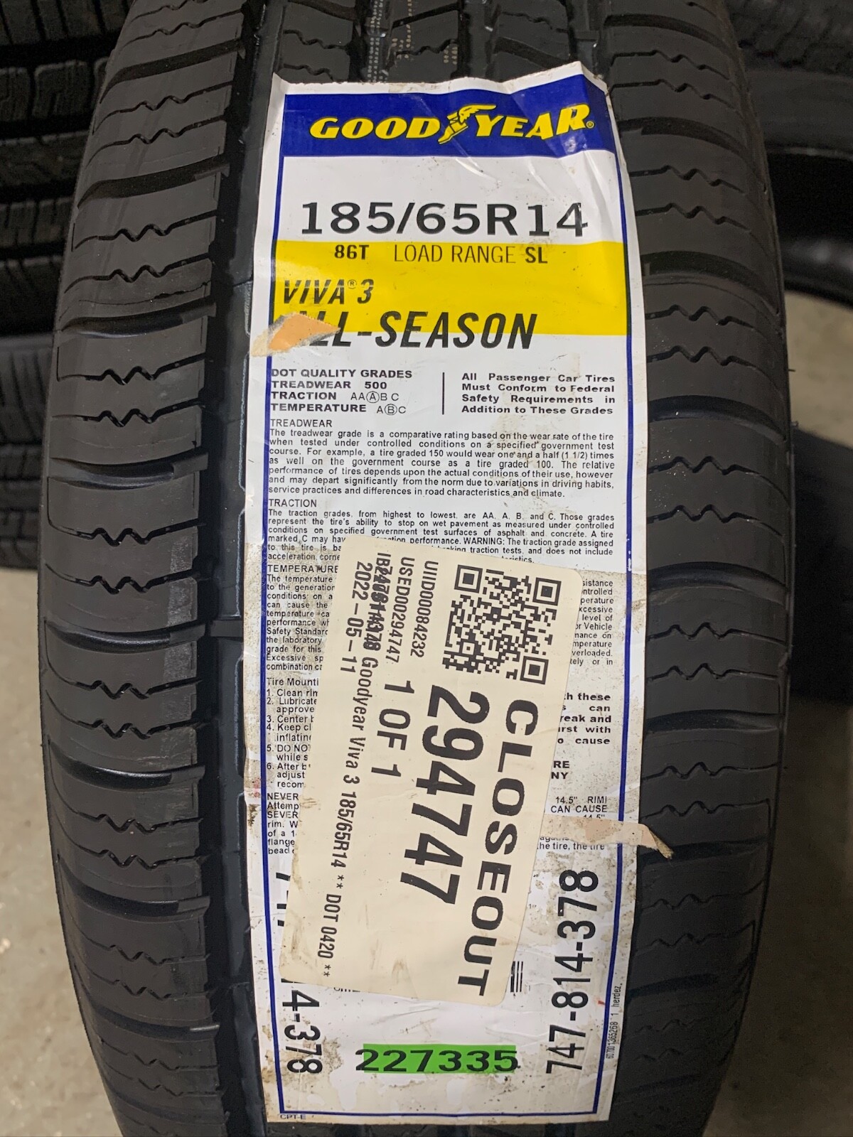 1 New 185 65 14 Goodyear Viva 3 All Season Tire eBay