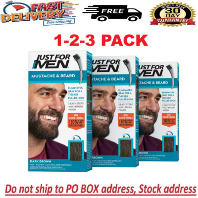 Just For Men M-45 DARK BROWN Mustache & Beard Brush In (1 2 3 pack ) Blue