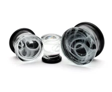 Pair of Glass Swirl Double Flare Plugs set gauges PICK YOUR SIZE AND COLOR
