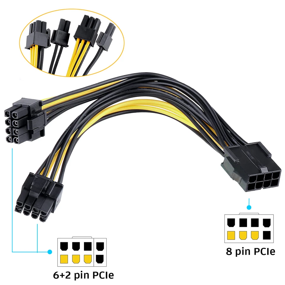 L28 8 pin PCIe auf 2x 8pin (6+2) Grafikkarte Stromkabel PCI-Express Adapter 25cm - Bild 3 von 4