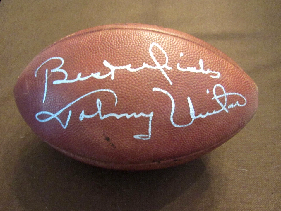 JOHNNY UNITAS BEST WISHES COLTS HOF SIGNED AUTO GUED ROZELLE WILSON FOOTBALL JSA - Image 2 of 4