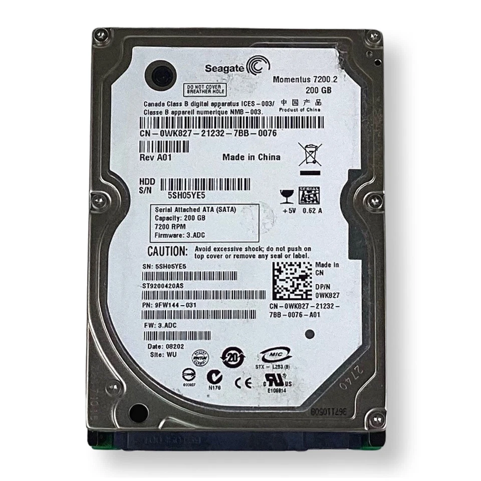 Dell ST9200420AS 200GB 7200RPM SATA 3Gb/s 16MB Cache 2.5-Inch Hard Drive WK827 - Image 3 of 4