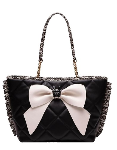 Betsy Johnson Y2K Zip Bow Lock In Love Leather Clutch(Black) | eBay