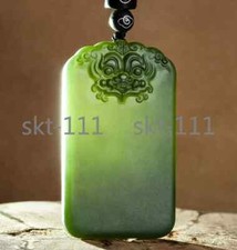 Certified Natural Grade A Dark Green HeTian Nephrite Jade Pendant Necklace