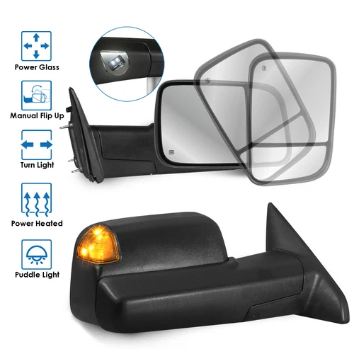 2X Power Heated Tow Mirrors w/Turn Signal For 2009-2012 Dodge Ram 1500 2500 3500